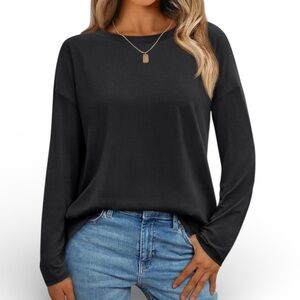 Automet black loose fit long sleeve stretchy spandex blend tee size medium